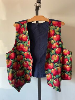 90s Vintage Apple Fruit Print Open Vest Waistcoat Orchard Womens XL